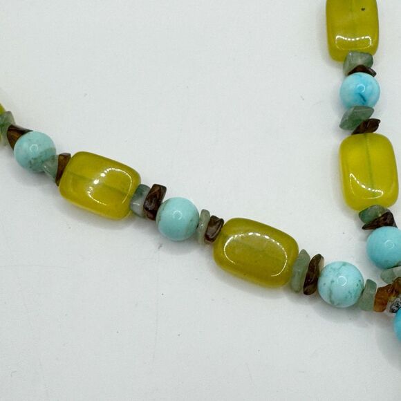 Turquoise Donut Chunky Natural Stone Bohemian Necklace Citrine Amber Sterling - Picture 6 of 12